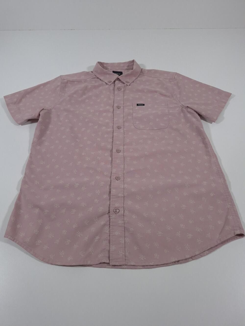 RVCA Shirt Mens M Pink Floral Short Sleeve Button Up Slim Fit Woven Casual
